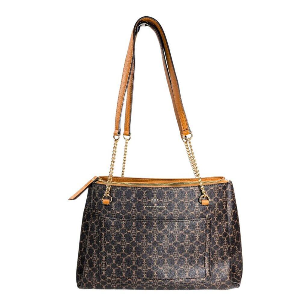 Nanette Lepore Signature Brown PVC Faux Leather Chain Strap Tote